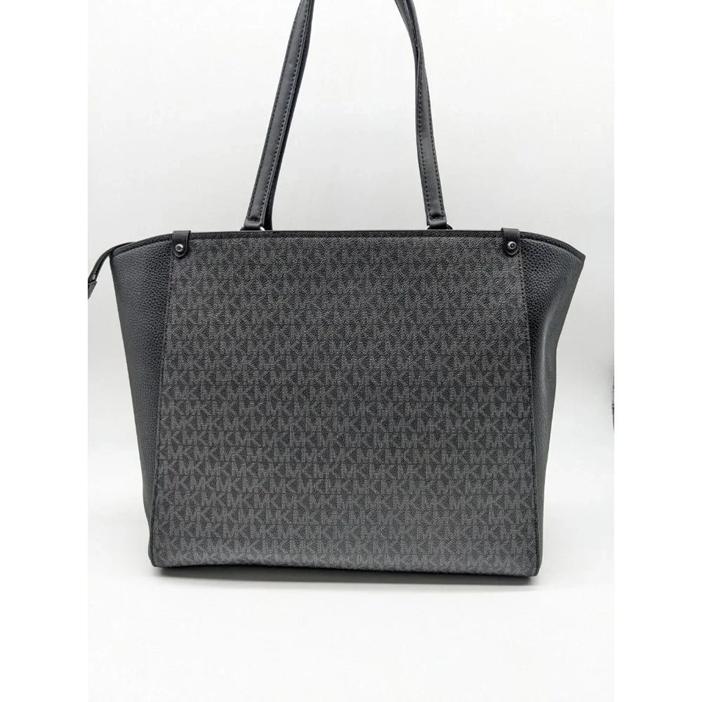MICHAEL KORS Holly Signature logo print faux-leather large tote -BLACK